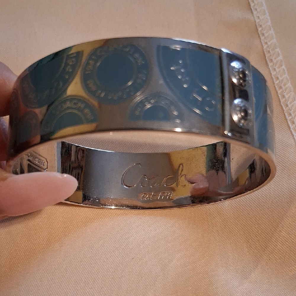 Coach Silver and Blue Bangle Bracelet